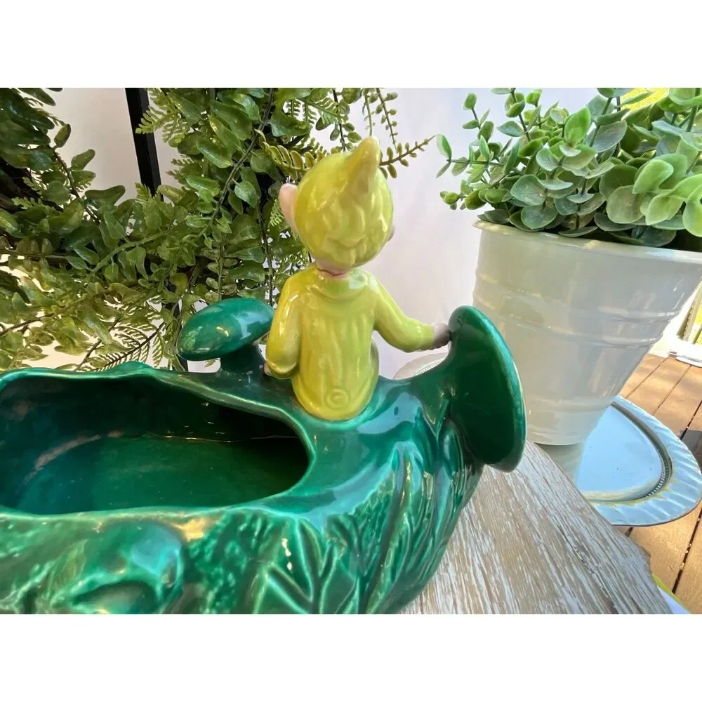 Gilner Pixie Elf Vintage Ceramic Planter Very Rare mushrooms